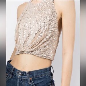 IN THE MOOD FOR LOVE Peres Sequin Halter Neck Front Twist Top